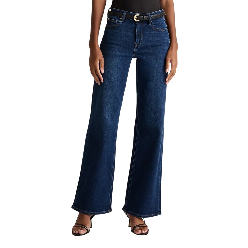 Quince (29) Bella Stretch Wide Leg High Waisted Jeans - Dark Wash
